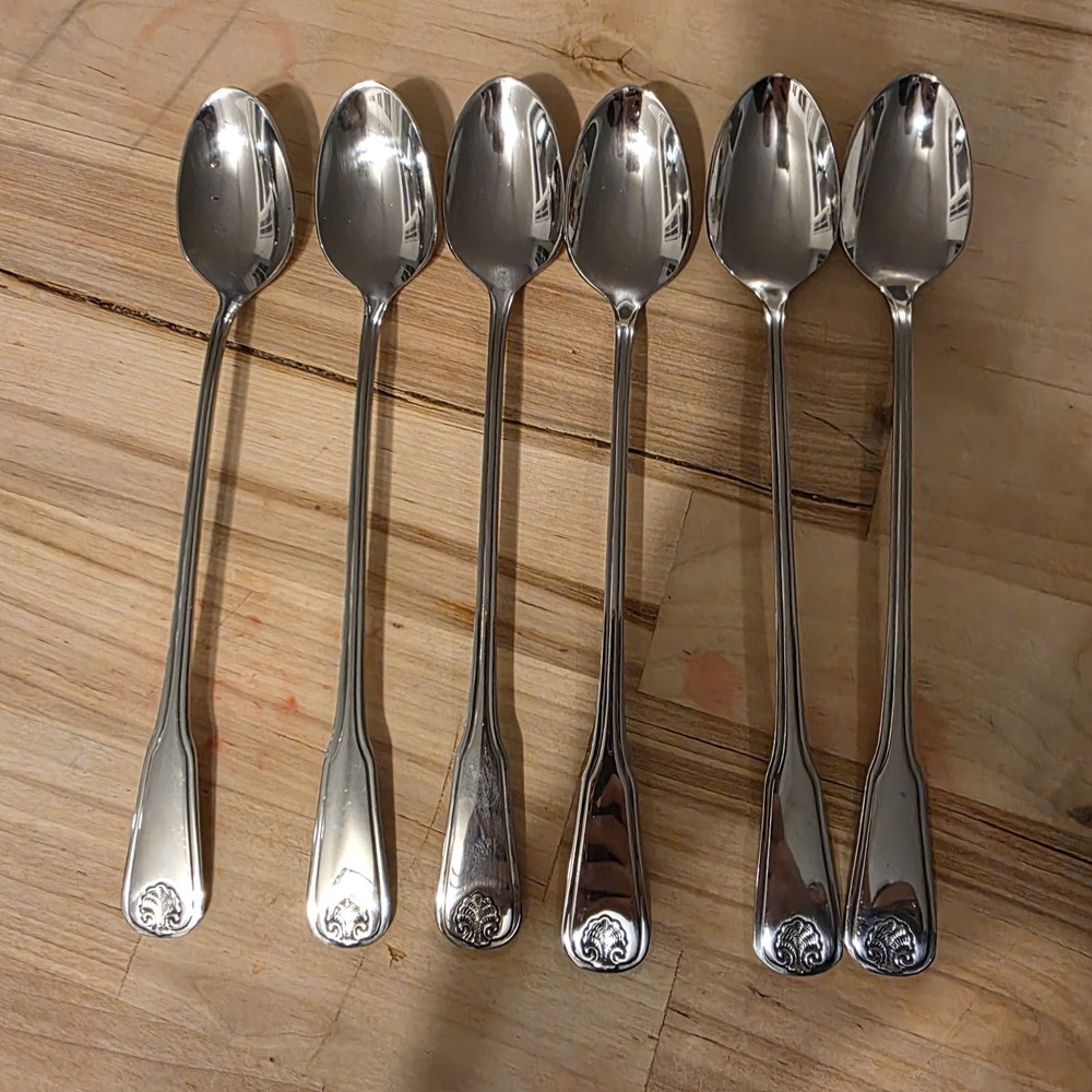 WM A ROGERS c1991 COLONIAL MOOD DELUXE STAINLESS‎ 6 PLACE/ LONG ICED TEA SPOONS